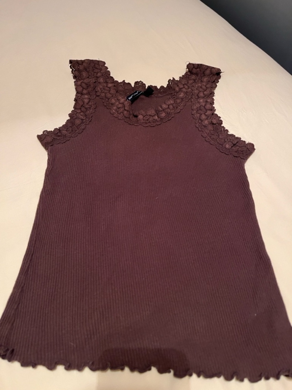 Cha Cha Vente Lace-Trim Ribbed Brown Tank Top Y2K Vintage